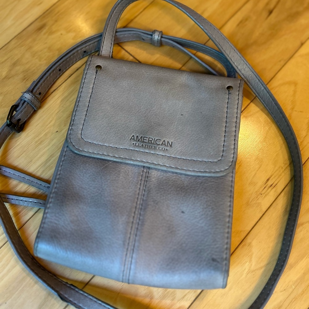 American Leather Co. Distressed Grey Leather Crossbody Phone Bag Pouch